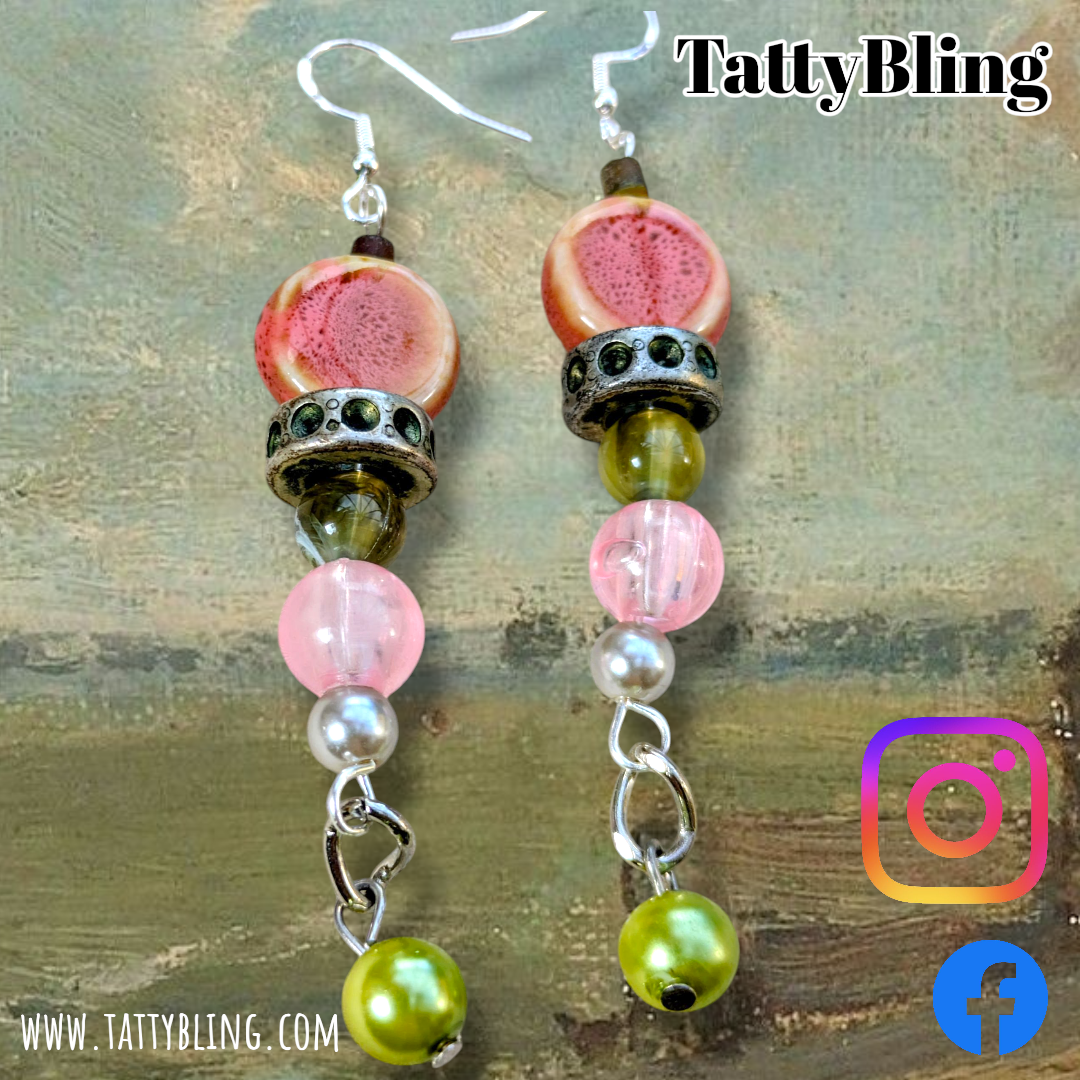 Handmade Upcycled Dangle Earrings on Sterling Silver Hooks