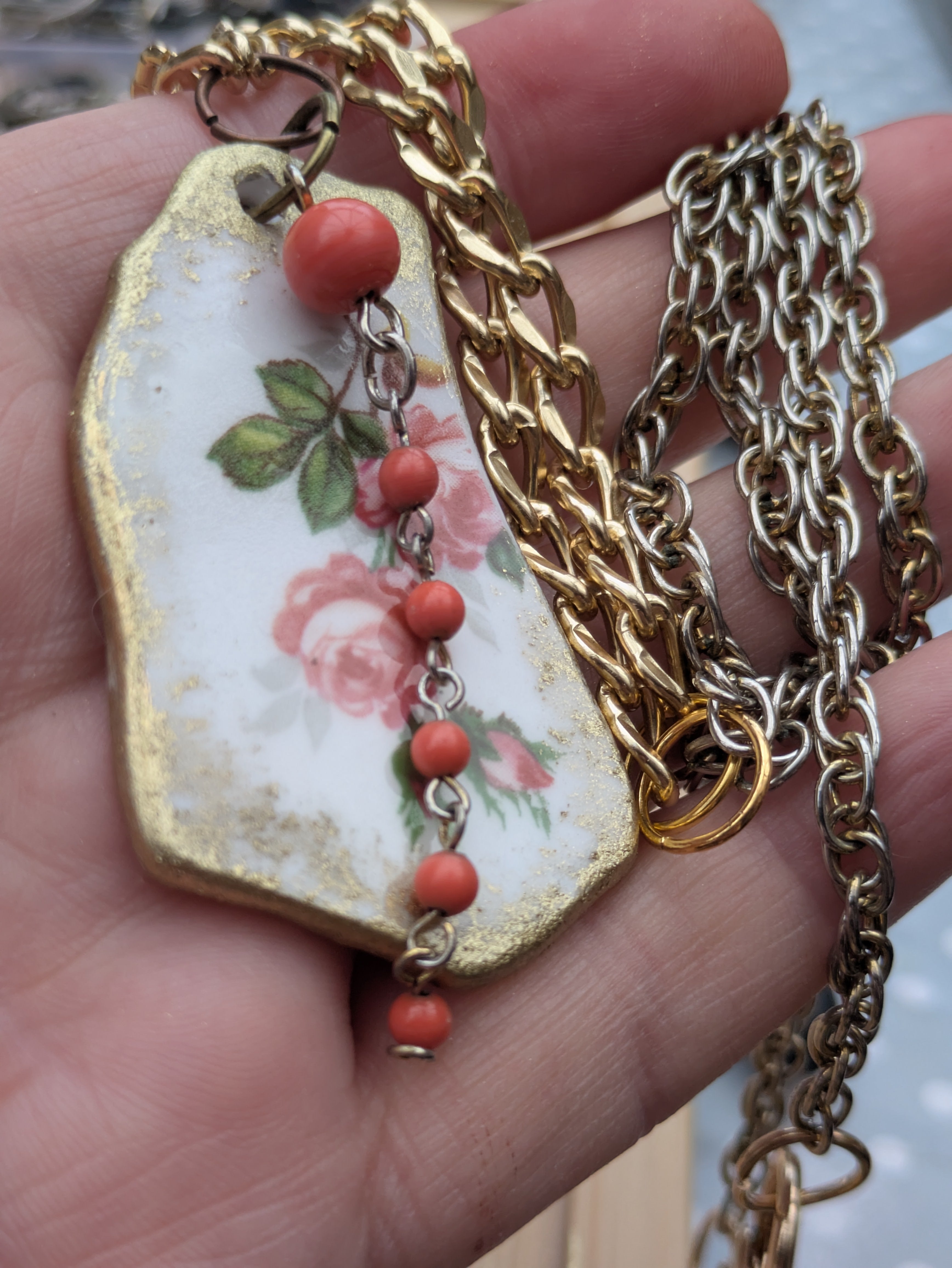 Handmade Rose China Shard Pendant (Upcyled )