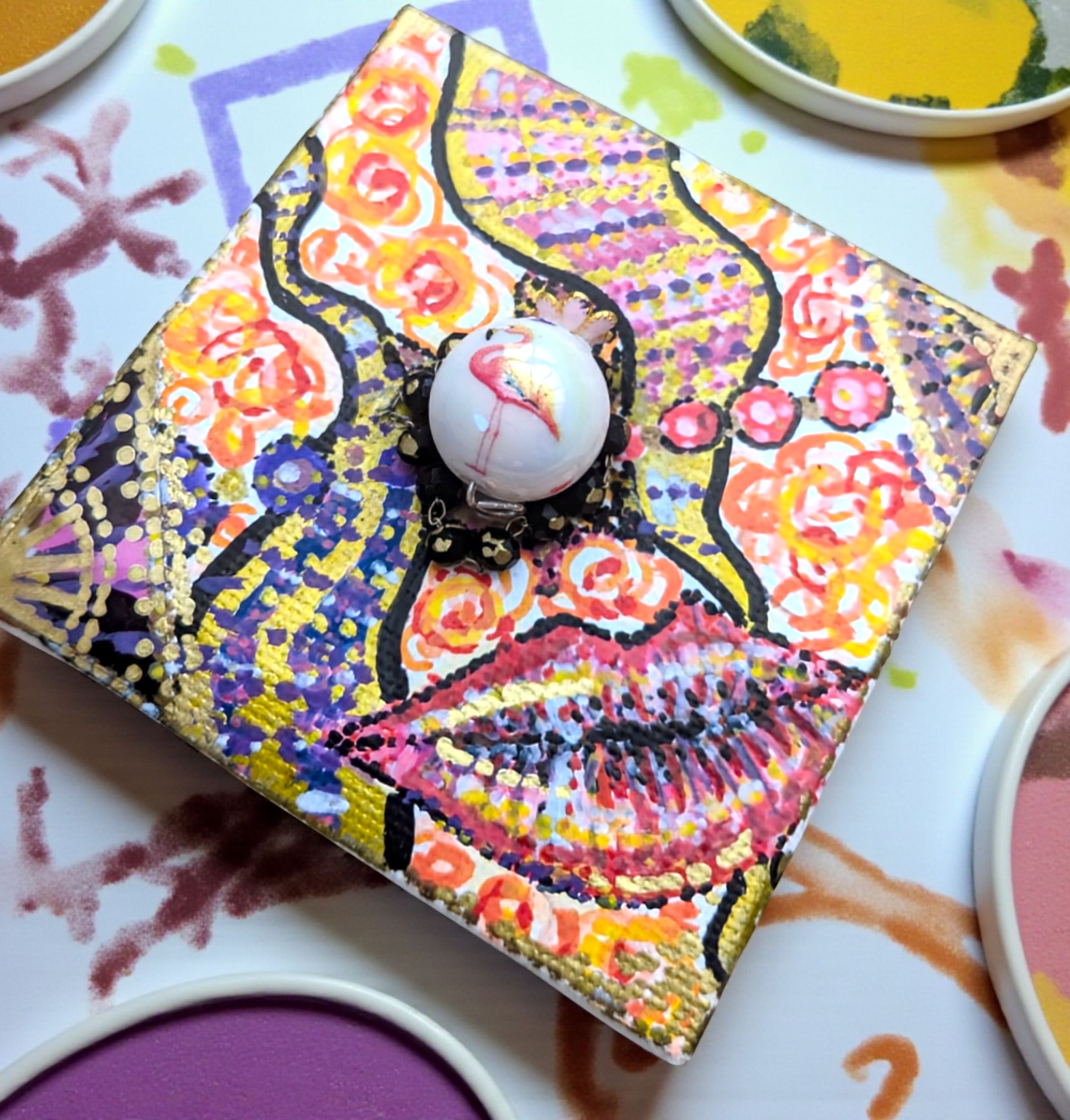 Tiny Bling Canvas Hand Painted in Acrylic (7cm x 7cm)