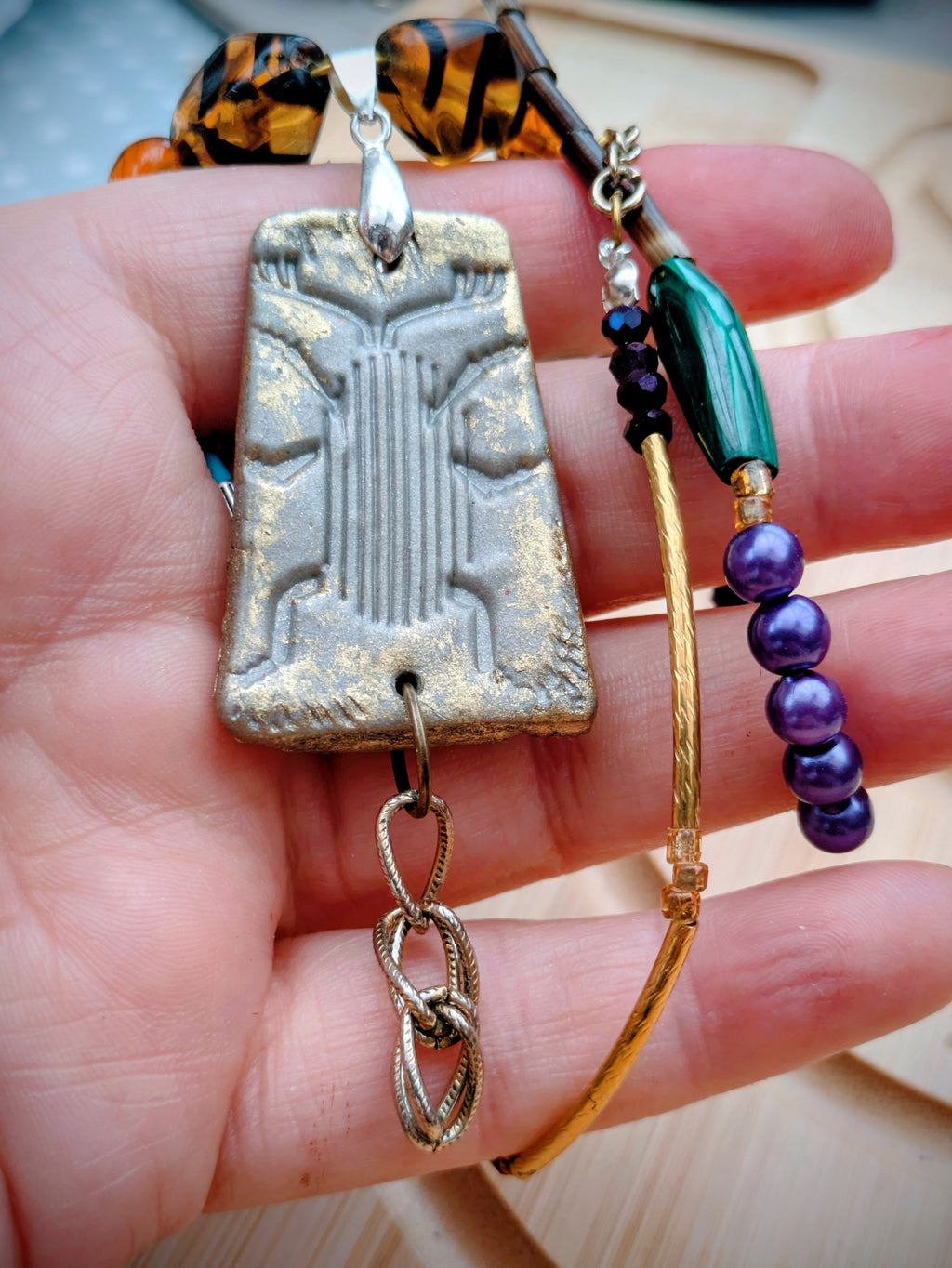 Handmade Boho Bug Bling Pendant with Upcycled and Vintage Beads