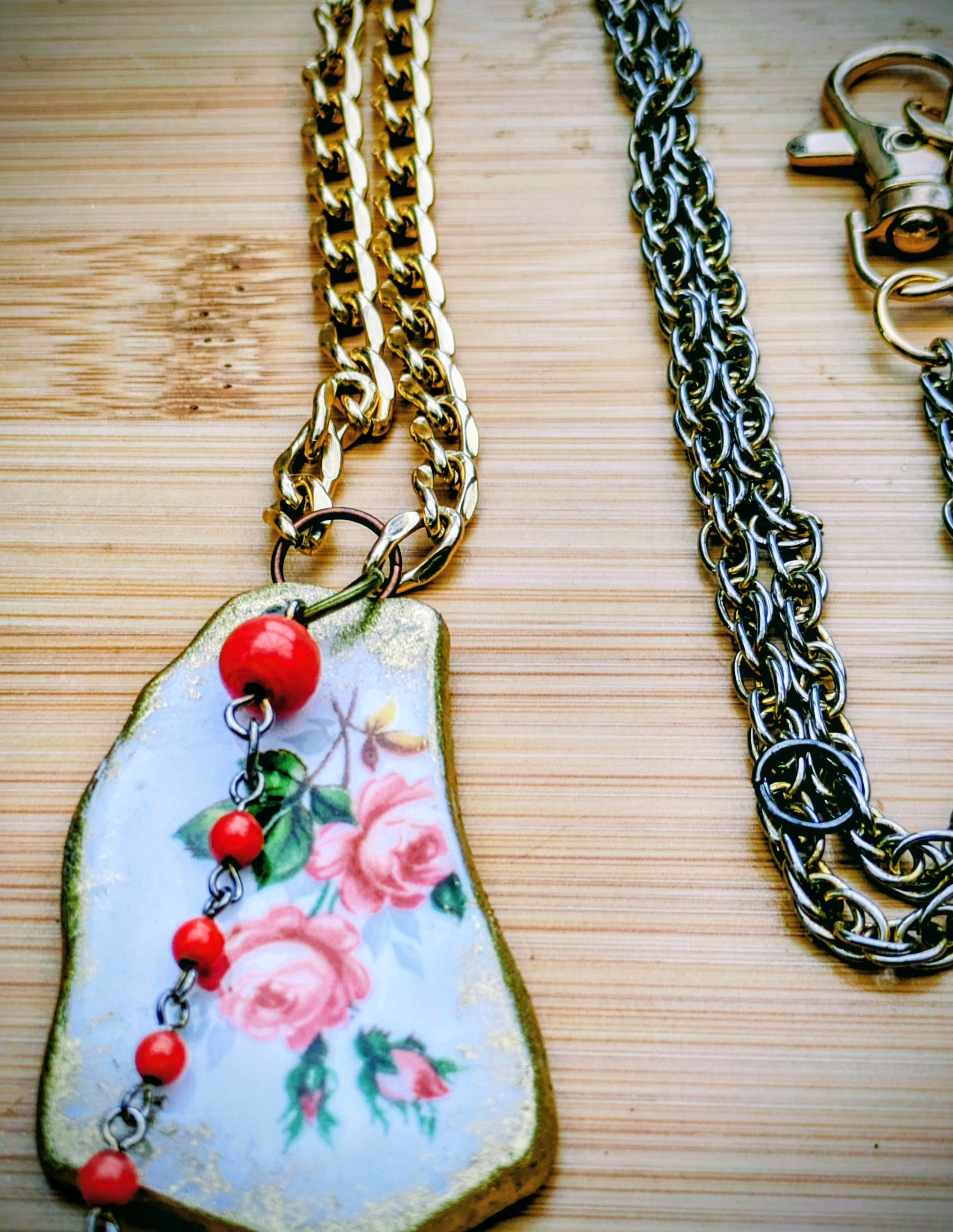 Handmade Rose China Shard Pendant (Upcyled )