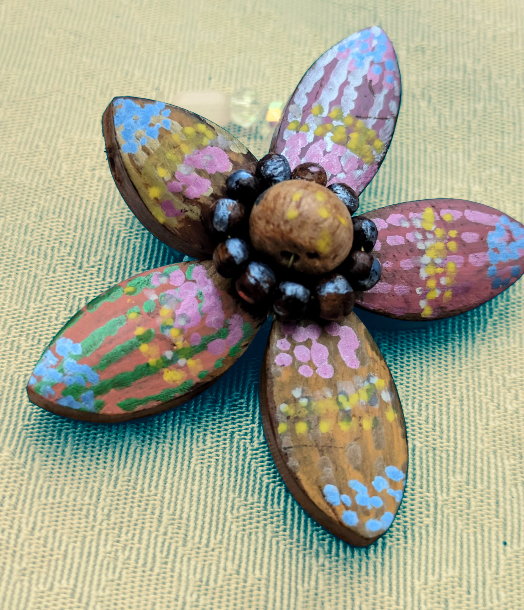 Hand Painted Statement Wooden Bead Stretch Ring