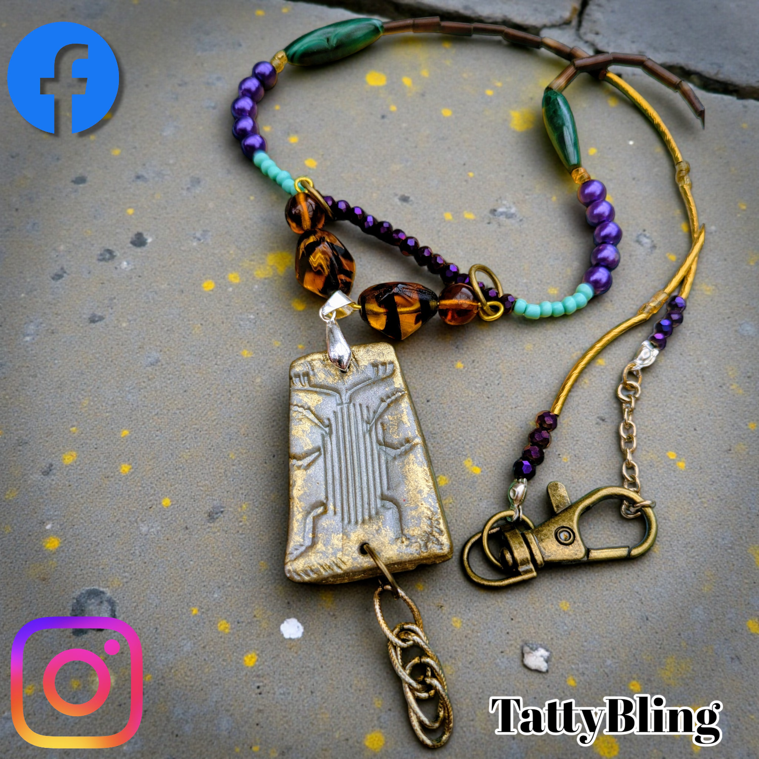 Handmade Boho Bug Bling Pendant with Upcycled and Vintage Beads