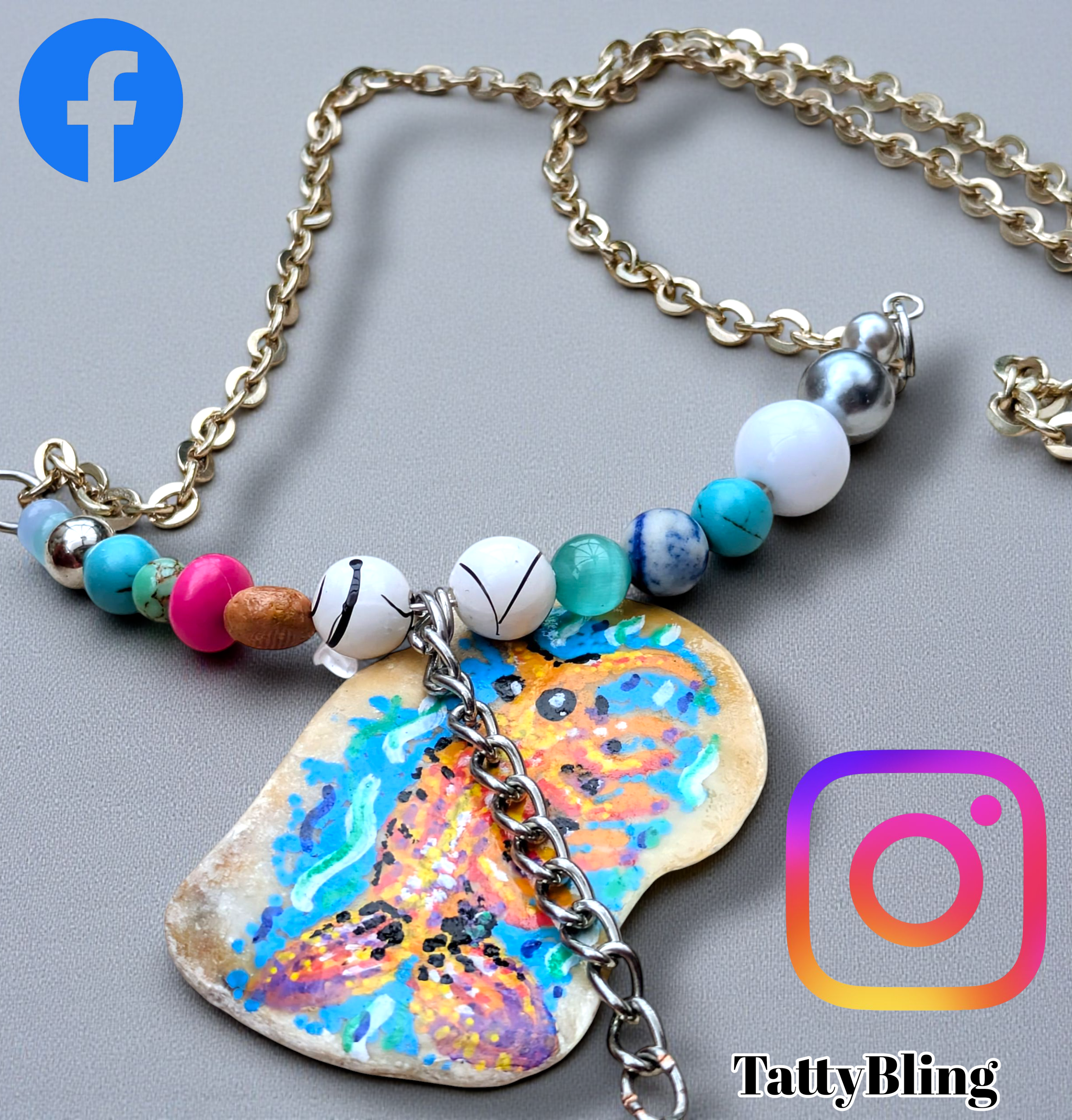 Quirky Hand Painted Shell Necklace