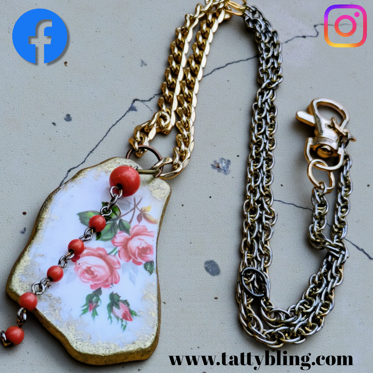 Handmade Rose China Shard Pendant (Upcyled )