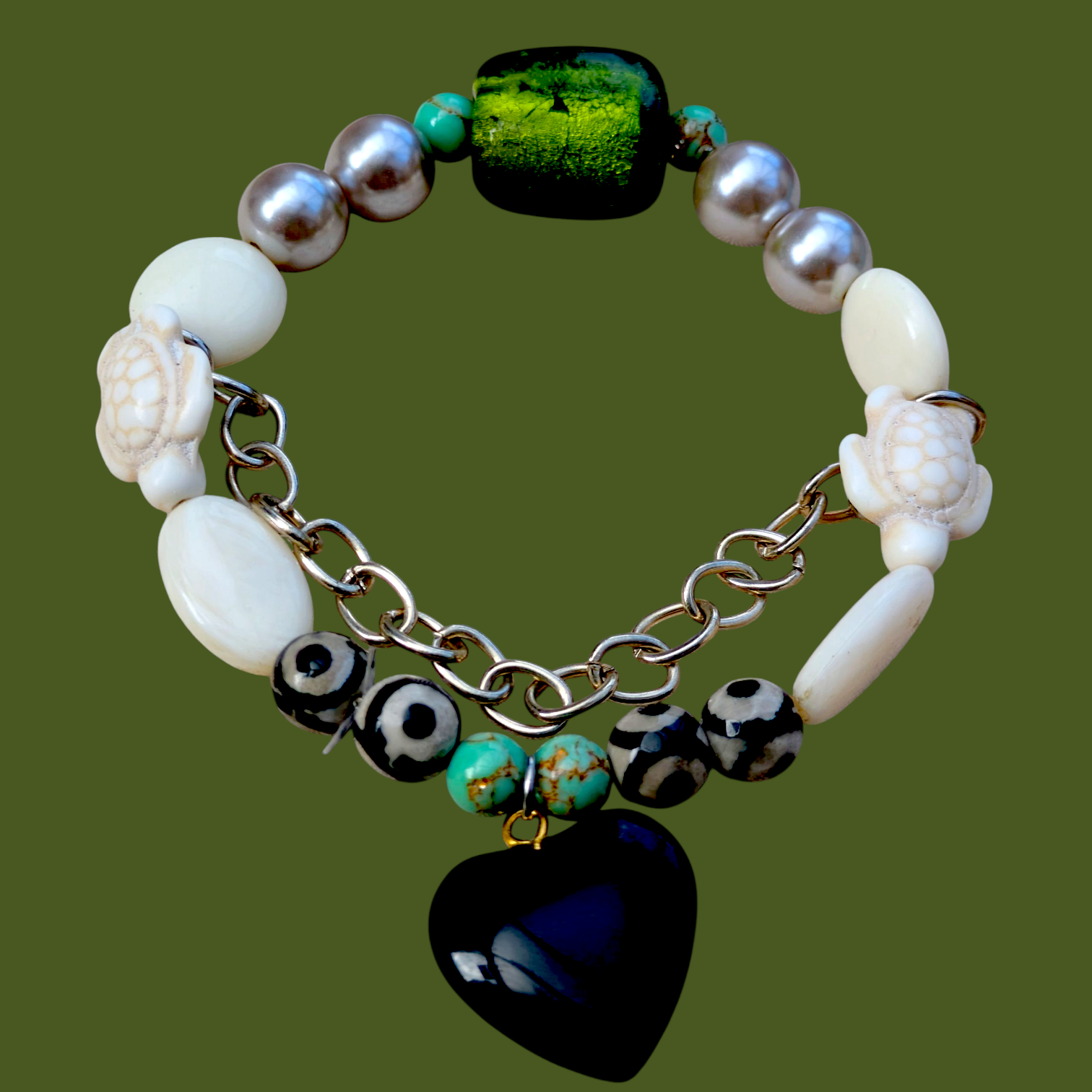 Handmade Upcycled and Semi Precious Stretch Bracelet